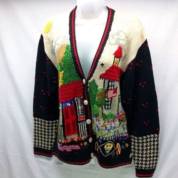 Heirloom Hand Knit Spring Time Americana Granny Core Embellished Cardigan XL.... - Picture 2 of 13